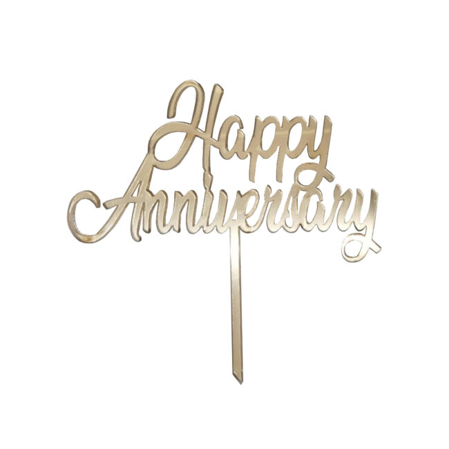 HAPPY ANNIVERSARY TOPPER PLEXIGLASS GOLD 15CM