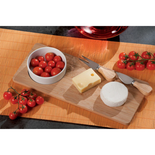 BAMBOO CUTTING BOARD (1 BOWL & 2 KNIVES) 36X15CM