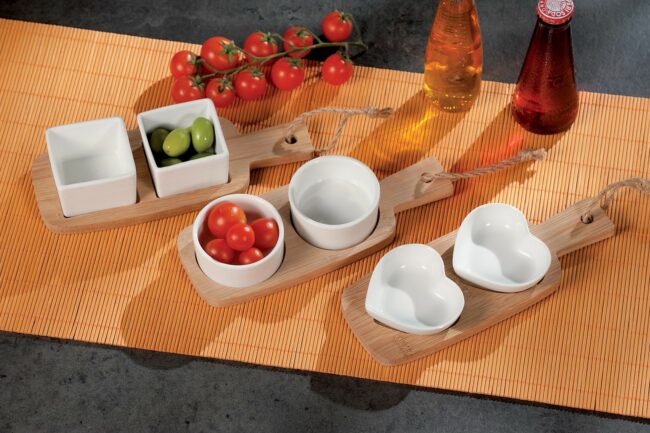 SET OF 2 BOWLS 7X3CM BAMBOO TRAY ASSORTED 22X8.5CM