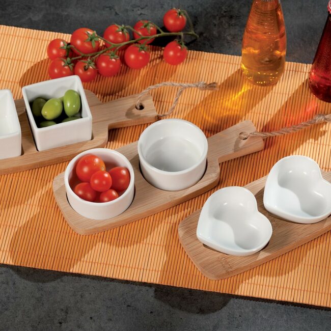 SET OF 2 BOWLS 7X3CM BAMBOO TRAY ASSORTED 22X8.5CM