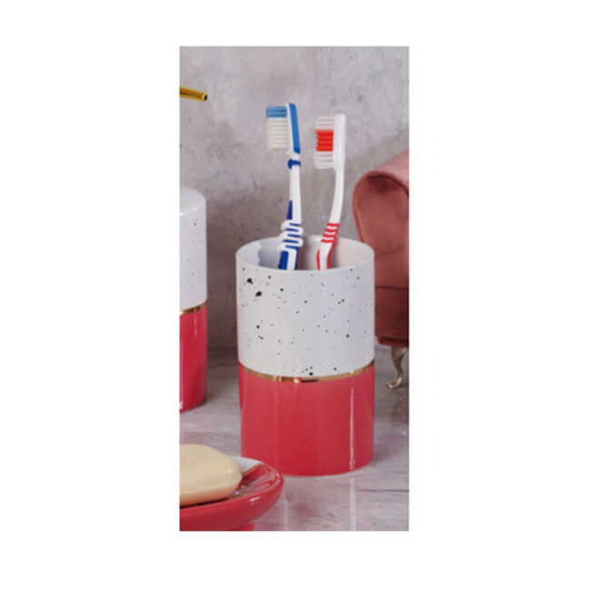 CERAMIC TOOTHBRUSH HOLDER RED ASSORTED 7X11.5CM