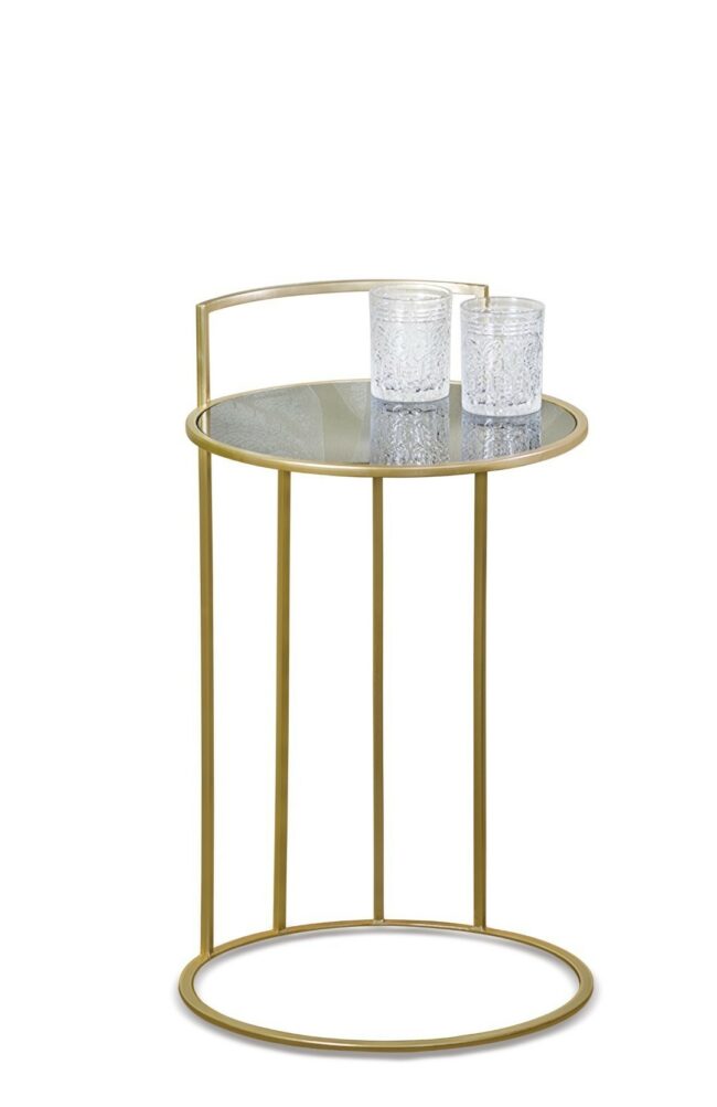 ROUND COFFEE TABLE GOLD WITH GLASS SHELF