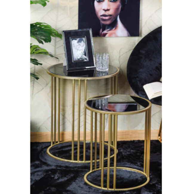 SET 2 COFFEE GLASS & IRON TABLES 39X48CM & 46X55CM