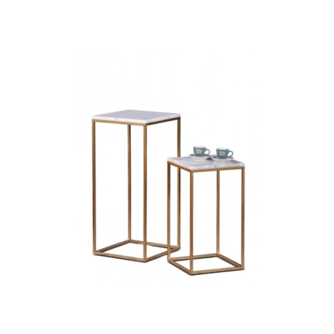 SQUARE MARBLE TABLE WHITE SET OF 2