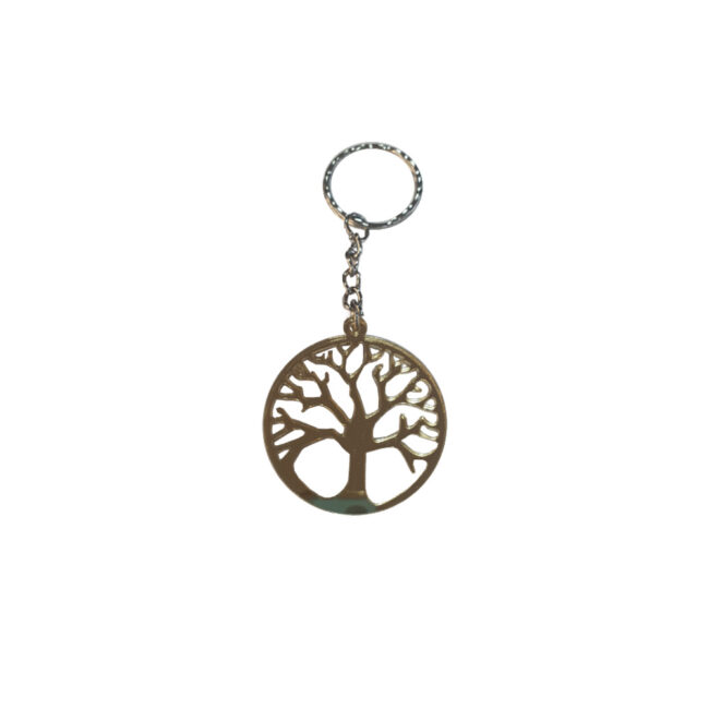ROUND KEYRING TREE OF LIFE PLEXIGLASS GOLD 4.5CM