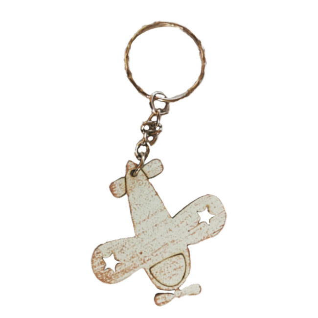 KEYRING AIRPLANE  LIGHT BLUE WITH BROWN FINISH