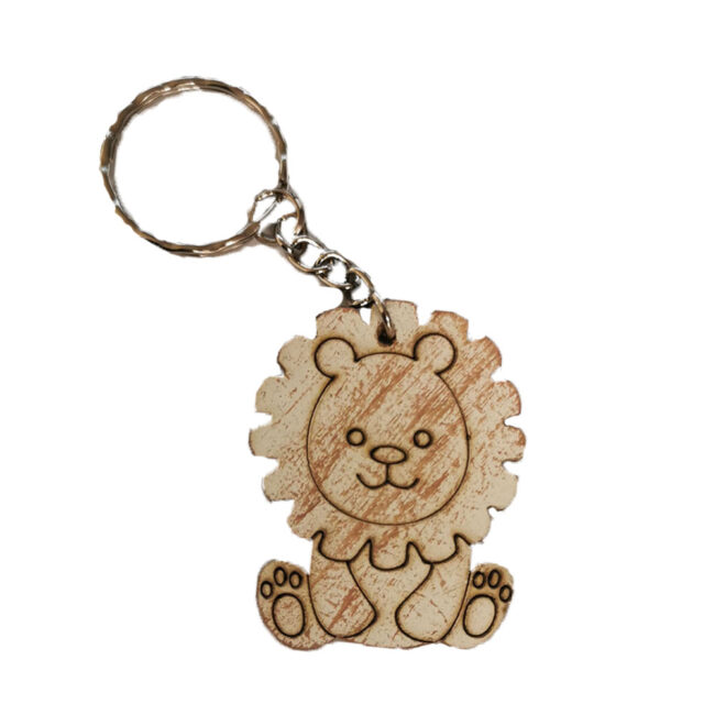 KEYRING LION  ECROU WITH BROWN FINISH 5CM
