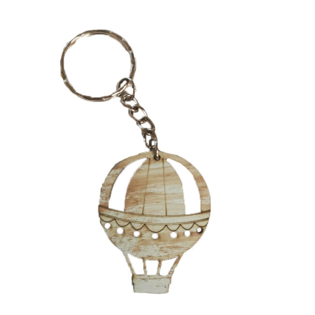 KEYRING AIRBALLOON LIGHT BLUE WITH BROWN FINISH 5CM