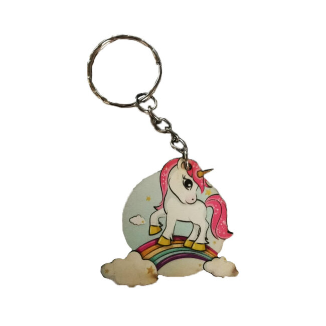 KEYRING UNICORN RAINBOW WOODEN PRINT 5CM