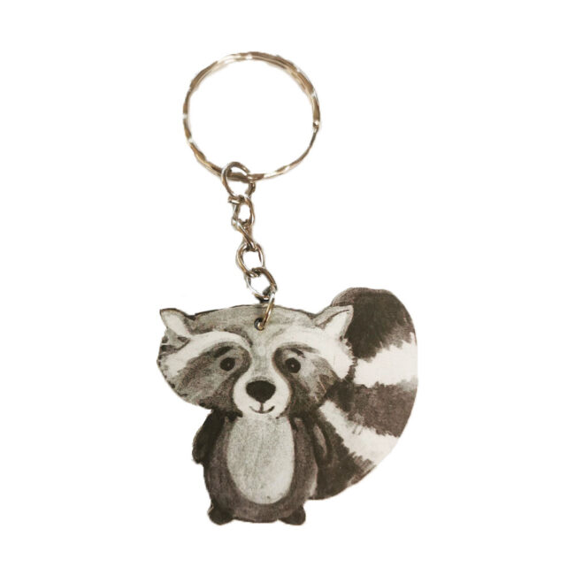 KEYRING RACCOON WOODEN PRINT 5CM
