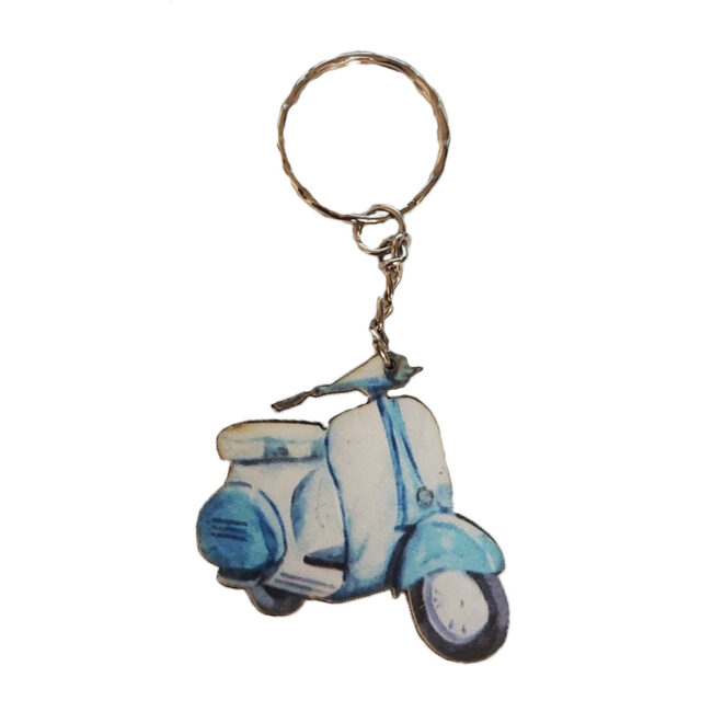 KEYRING SCOOTER LIGHT BLUE WOODEN PRINT 5CM