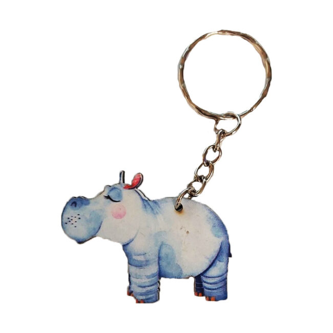 KEYRING HIPPO WOODEN PRINT 5CM