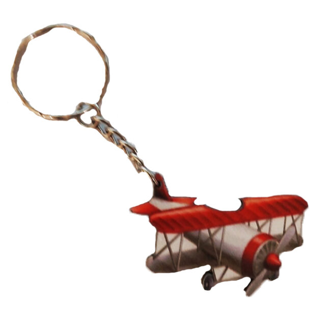 KEYRING AIRPLANE RED WOODEN PRINT 5CM