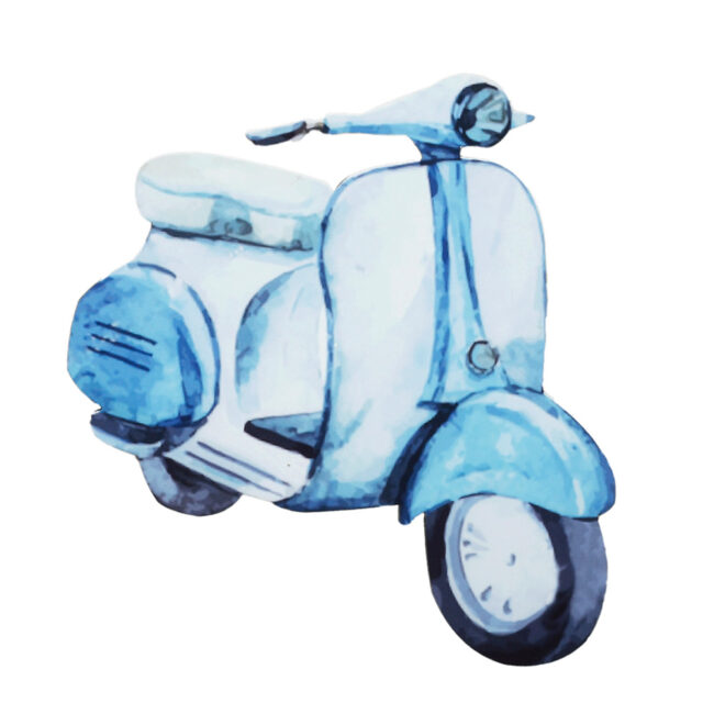 SCOOTER LIGHT BLUE WOODEN PRINT