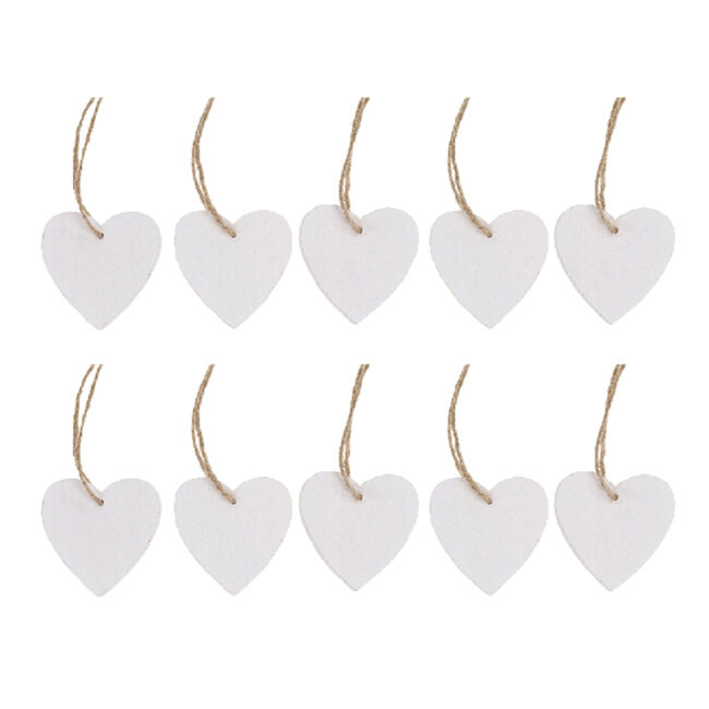 HEART WITH HANGER WHITE 7X7CM 10 PCS
