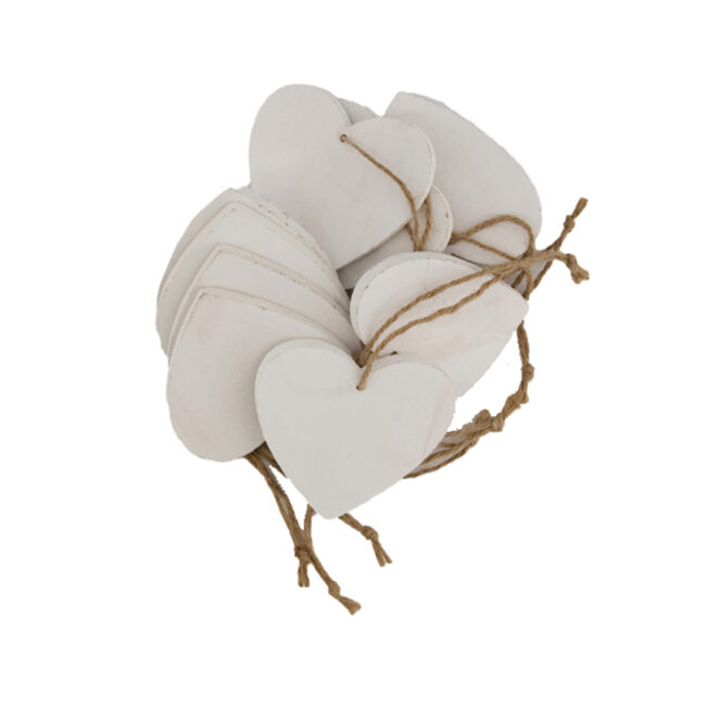 HEART WITH HANGER WHITE 10X10CM 10 PCS