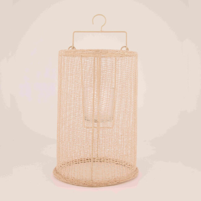 LANTERN FABRIC WITH GLASS OFF WHITE 18X30CM