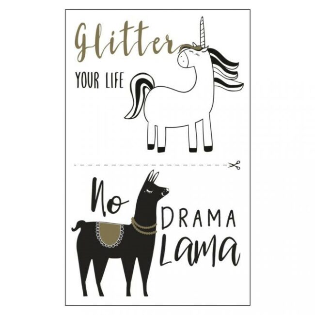 DECORATIVE PEEL-OFF MOTIVES "UNICORN & LLAMA" 10X16CM - 2SHEETS