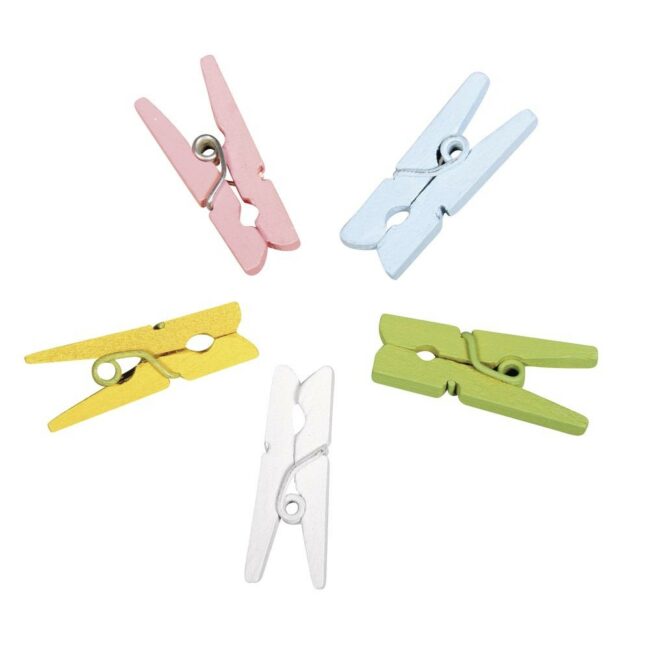 WOODEN PEGS MINI 2.5X0.8CM (5 COLOURS) - 20PCS