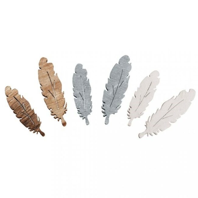 WOODEN OBJECTS FEATHERS 3,5&3CM ASSORTED - 15PCS