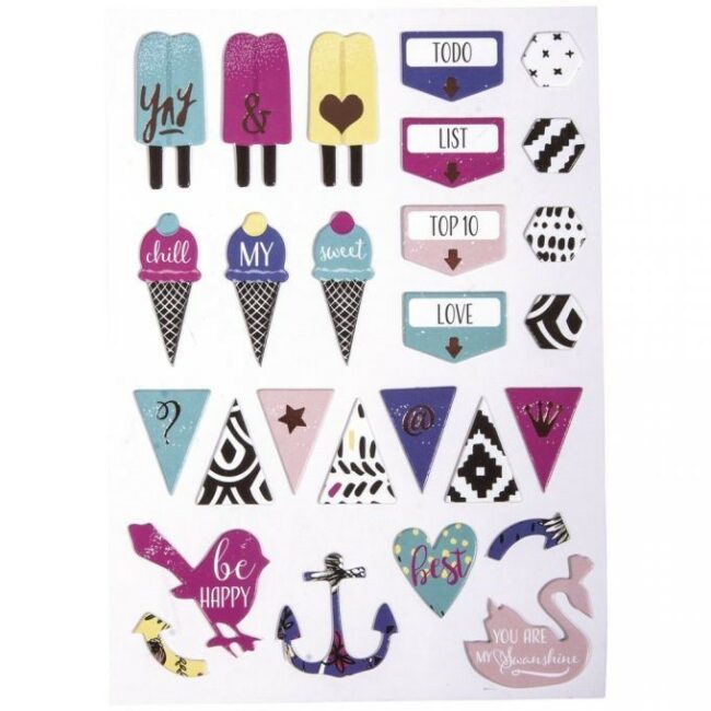 PAPER STICKER "SUMMER MIX" WITH EFFECTS 3 SHEETS 70PCS - Image 4