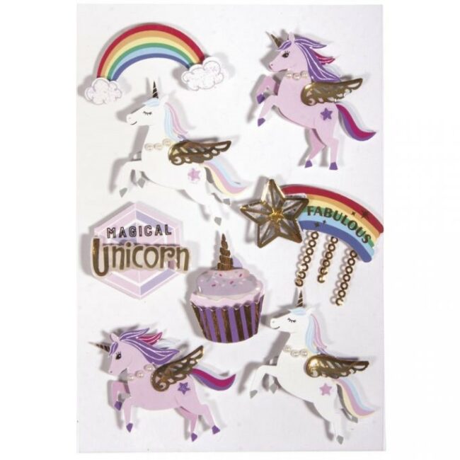 3D PAPER STICKER "UNICORN" WITH EFFECTS 8PCS