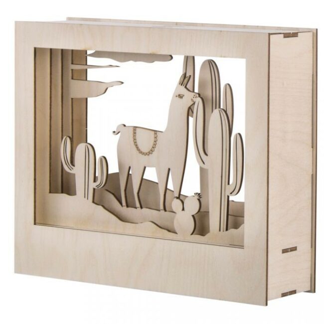 WOODEN KIT 3D-MOTIF FRAME LLAMA FSC 100% NATURAL 24X20X6.9CM - 10PCS/1SET - Image 3