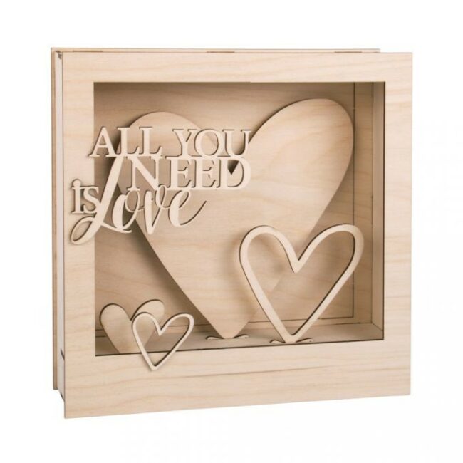 WOODEN CONSTRUCTION 3D MOTIF FRAMES "LOVE'' 24X24X6.3CM 16PCS/1SET