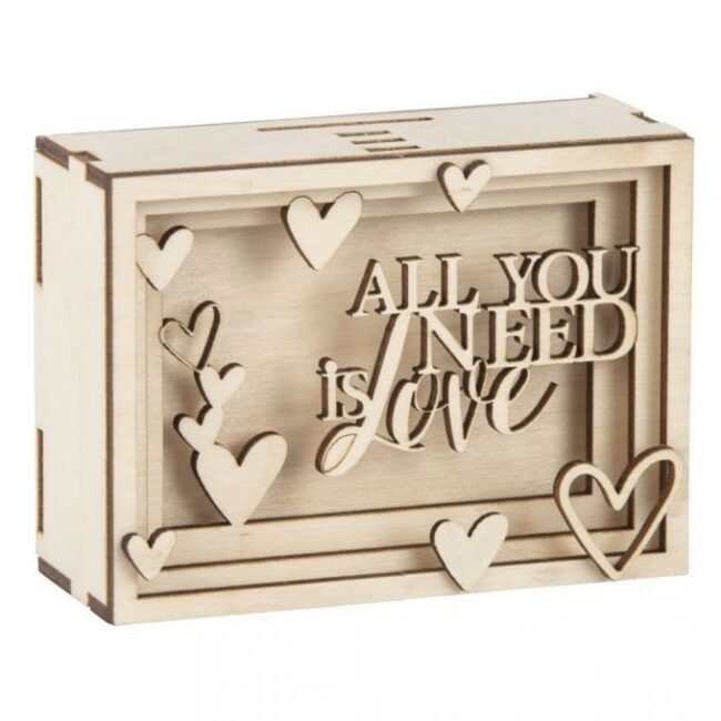 WOODEN 3D GIFT BOX "LOVE" FSC MIXCREDIT NATURAL 11.5X8.5X5CM-14PCS/1SET
