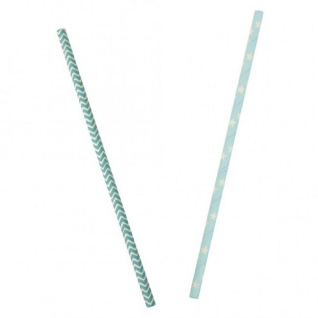PAPER DRINKING STRAWS FOOD SAFE BLUE JAGGED - 25PCS