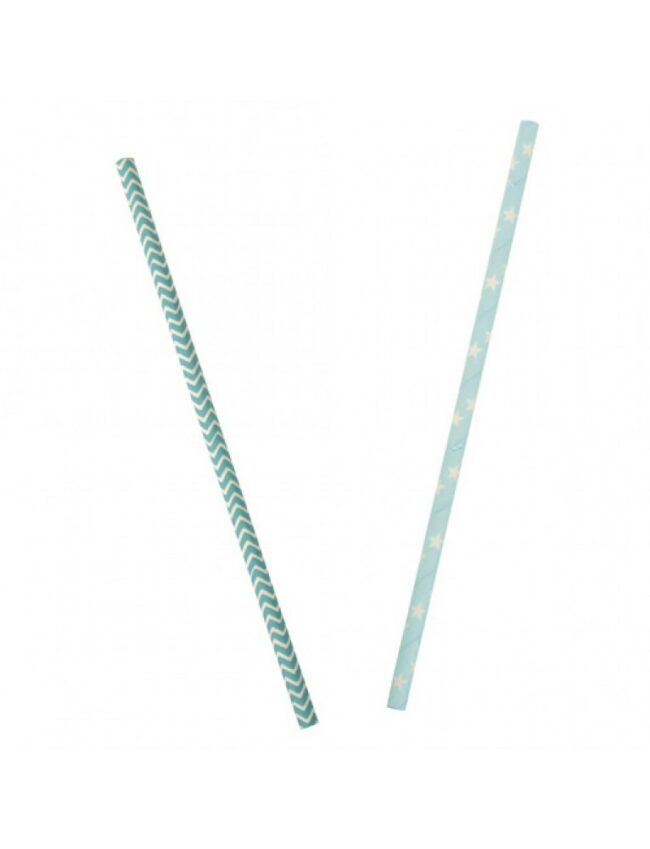 PAPER DRINKING STRAWS FOOD SAFE BLUE JAGGED - 25PCS
