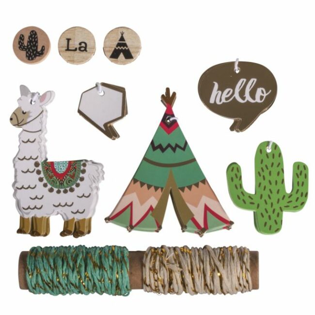 SET OF GIFT TAGS LAMA (TAGS,STRING,STAMP)