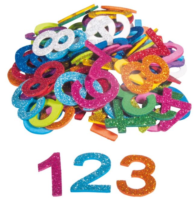 SPONGE RUBBER NUMBERS GLITTER SELF ADHESIVE 3CM 100PCS
