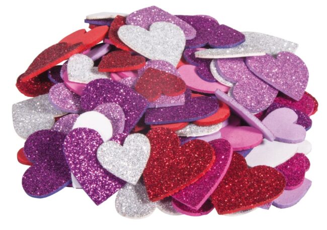 SPONGE RUBBER HEARTS GLITTER SELF ADHESIVE 2-3CM 100PCS