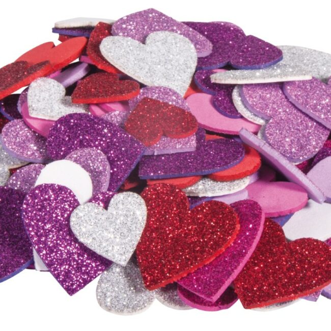 SPONGE RUBBER HEARTS GLITTER SELF ADHESIVE 2-3CM 100PCS