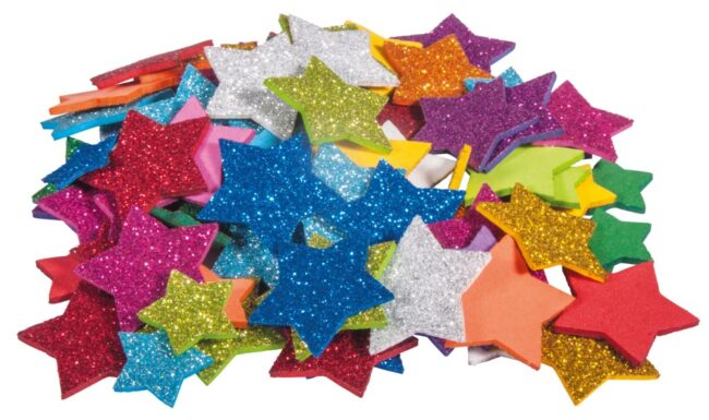 SPONGE RUBBER STARS GLITTER SELF-ADHESIVE  2&3CM 100PCS