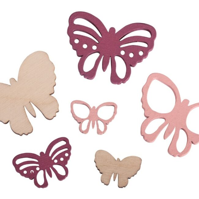 SMALL WOODEN OBJECTS BUTTERFLY LASERED FSC 100% 2-4X1.5-3CM - 17PCS