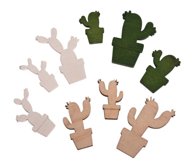 SMALL WOODEN OBJECTS CACTI FSC 100% 1.4-2.5X2.1-3.8CM - 18PCS