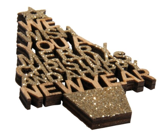SMALL WOODEN OBJECT TREE "MERRY CHRISTMAS" 5X8.6CM 2PCS - Image 2