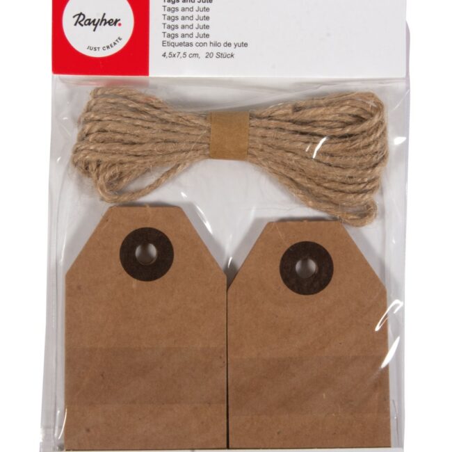 TAGS AND JUTE 4.5X7.5CM - 20PCS
