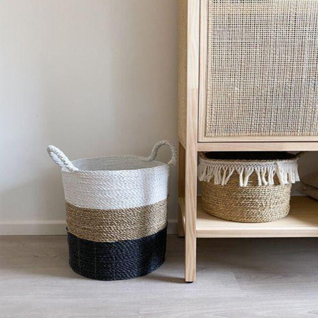 BANDUNG ROUND BASKET NATURAL/BLACK/WHITE - Image 2