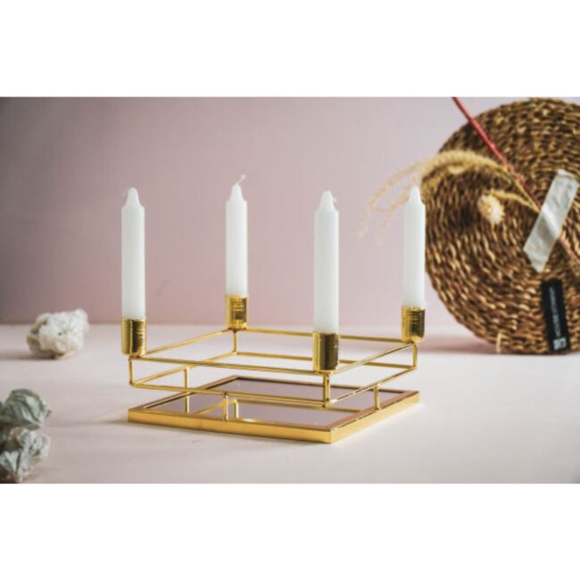 CANDLESTICK 4 ARMS WITH MIRROR TRAY GOLD 21X21X9CM - Image 5