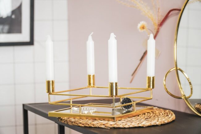CANDLESTICK 4 ARMS WITH MIRROR TRAY GOLD 21X21X9CM - Image 2