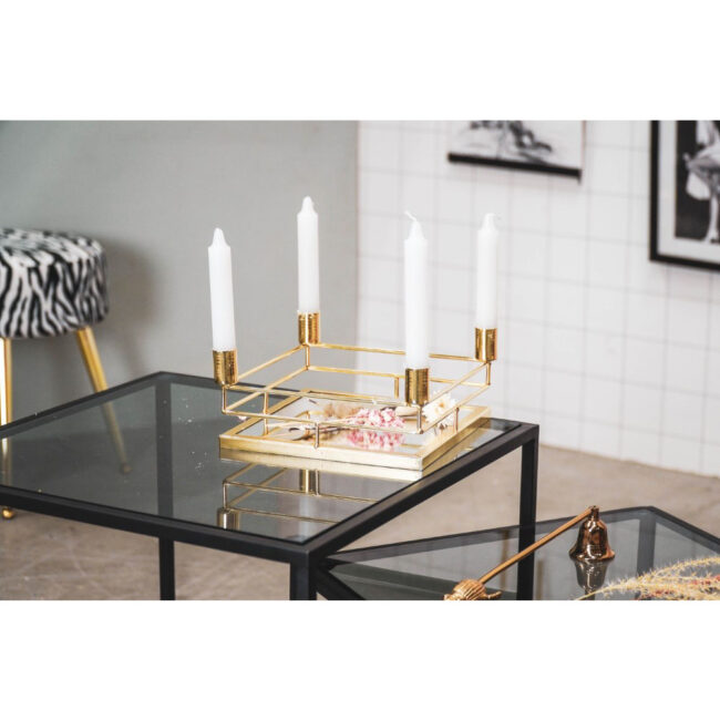 CANDLESTICK 4 ARMS WITH MIRROR TRAY GOLD 21X21X9CM - Image 4