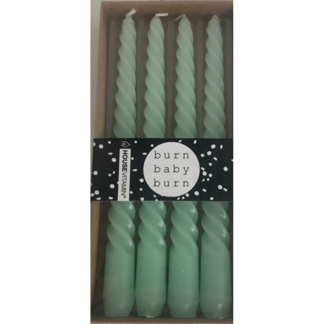 SET OF 4 TWISTED CANDLES MINT GREEN
