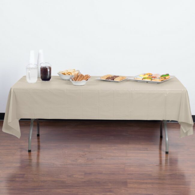 IVORY DISPOSABLE PLASTIC TABLE COVER 54''x108'' - Image 2