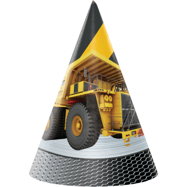 PARTY HAT CHILD FOIL CONSTRUCTION ZONE 8PCS