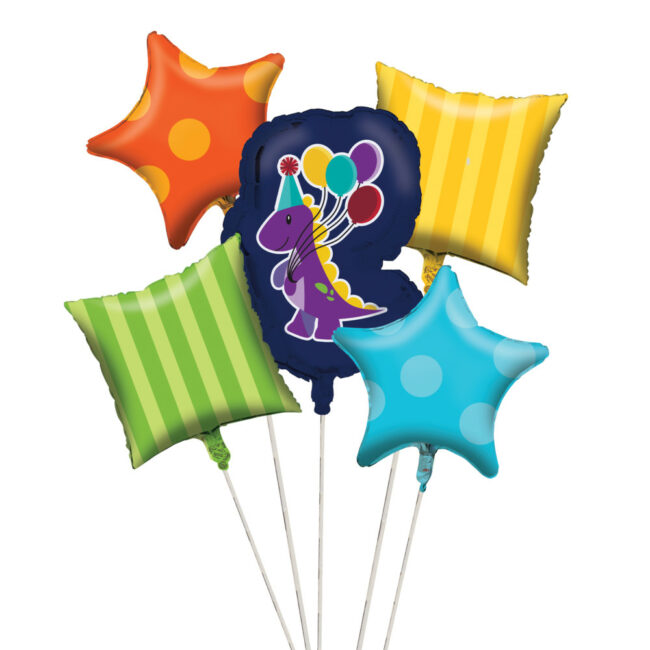 DINO PARTY BALLOON CLUSTER METAL 5PCS