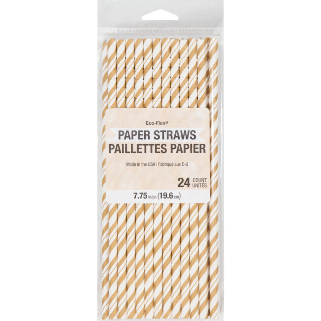 PAPER STRAWS 7.75'' GLITTERING GOLD AND WHITE STRIPE 24PCS - Image 4