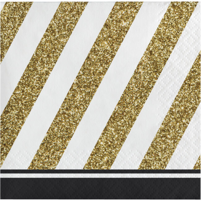 BEVERAGE NAPKINS 5'' BLACK & GOLD